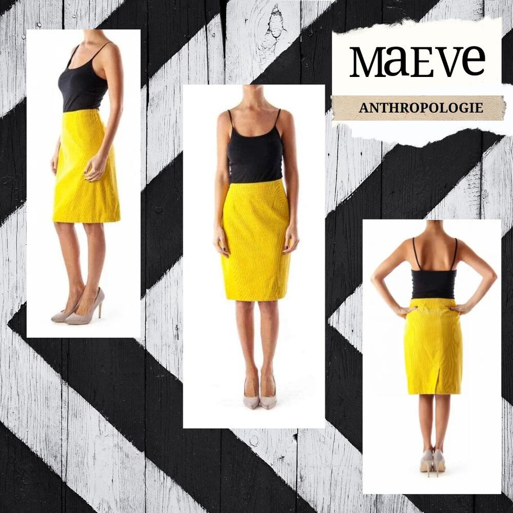 Anthropologie Maeve Yellow Corduroy Skirt Fall Winter Office Modest Church Prep